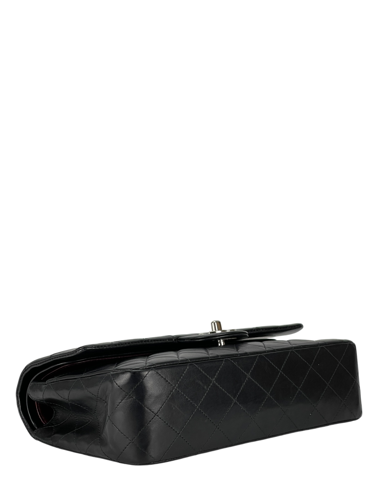 CHANEL - Medium Classic Double Flap Bag Black Lambskin Sliver Hardware (CF25)