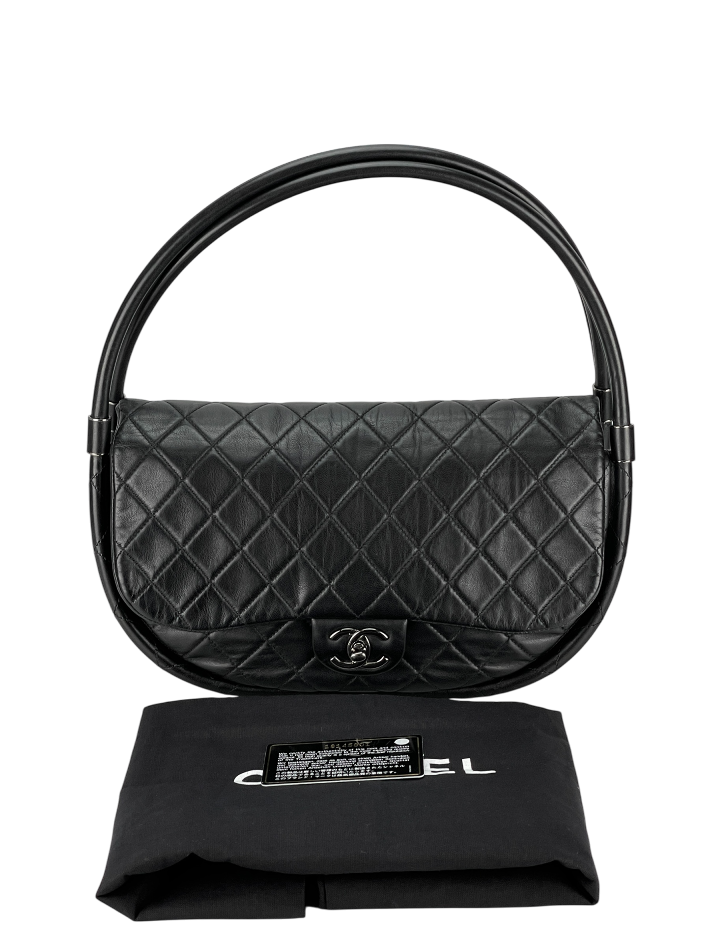 CHANEL - Hula Hoop Black Lambskin Shoulder Bag Handbag Sliver Hardware