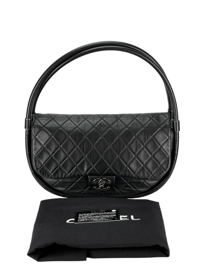 CHANEL -  Hula Hoop Black Lambskin Shoulder Bag Handbag Sliver Hardware