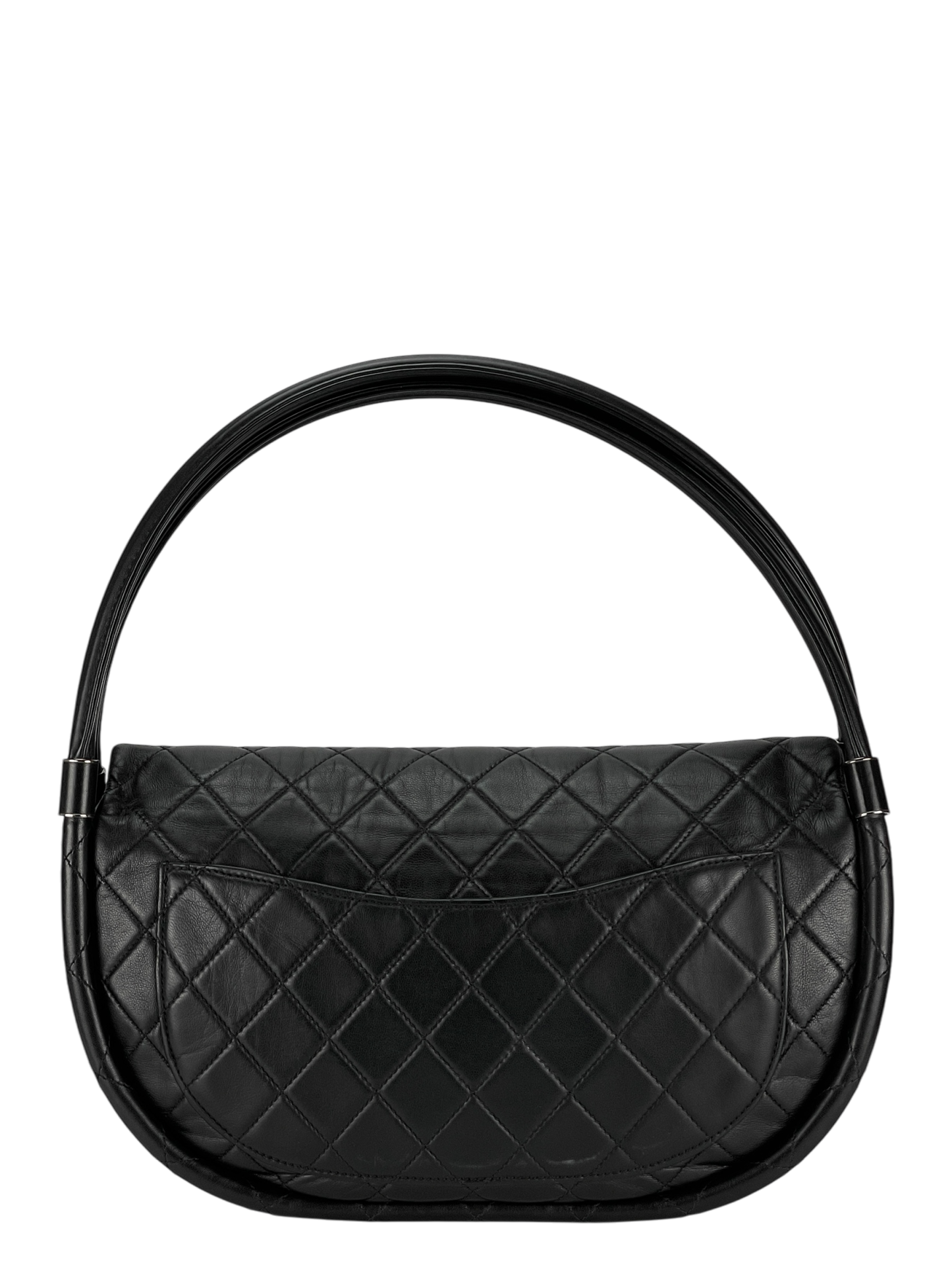 CHANEL - Hula Hoop Black Lambskin Shoulder Bag Handbag Sliver Hardware