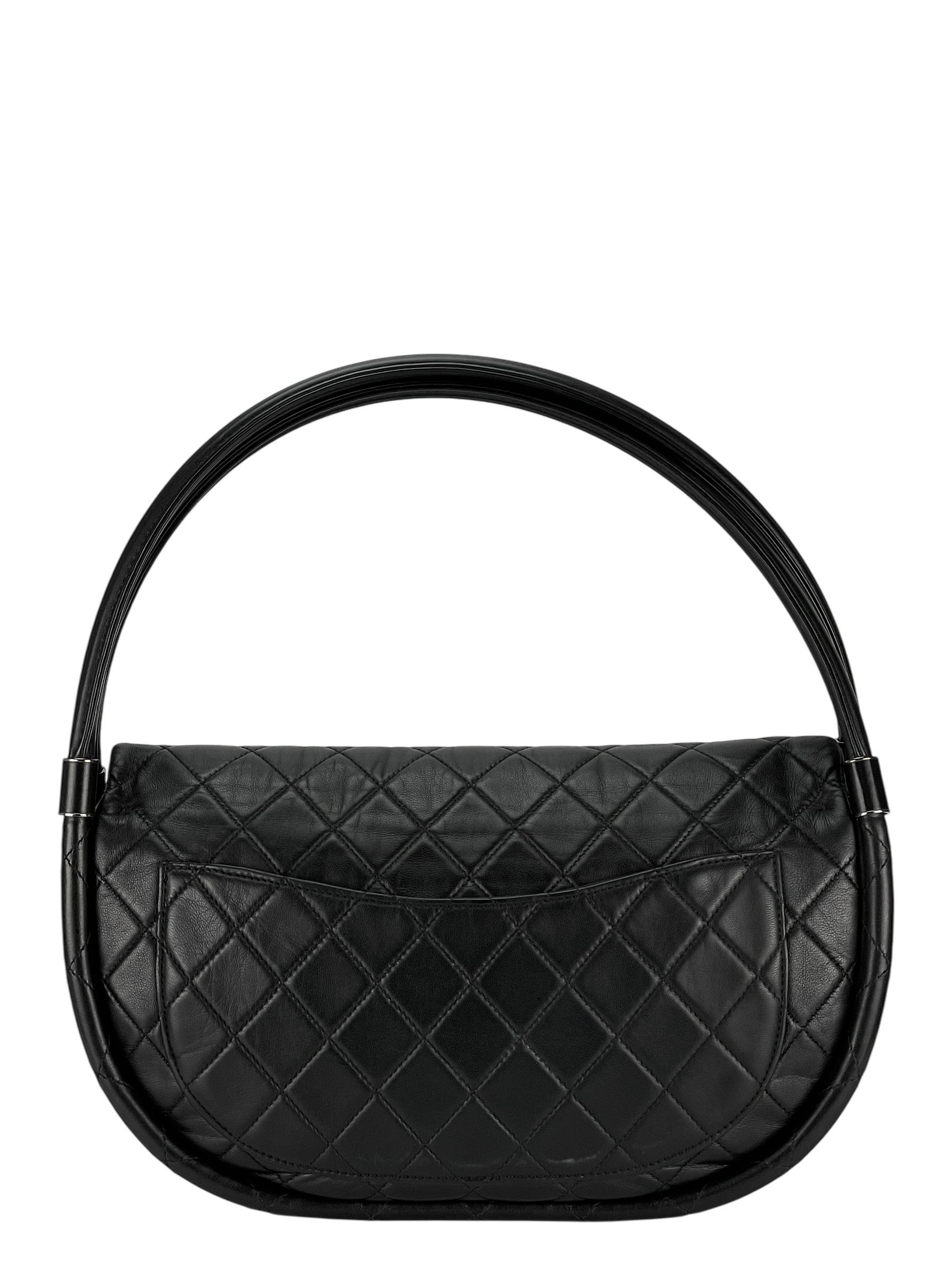 CHANEL - Hula Hoop Black Lambskin Shoulder Bag Handbag Sliver Hardware
