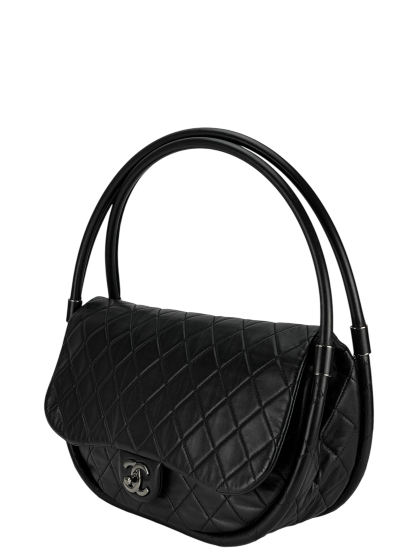 CHANEL -  Hula Hoop Black Lambskin Shoulder Bag Handbag Sliver Hardware