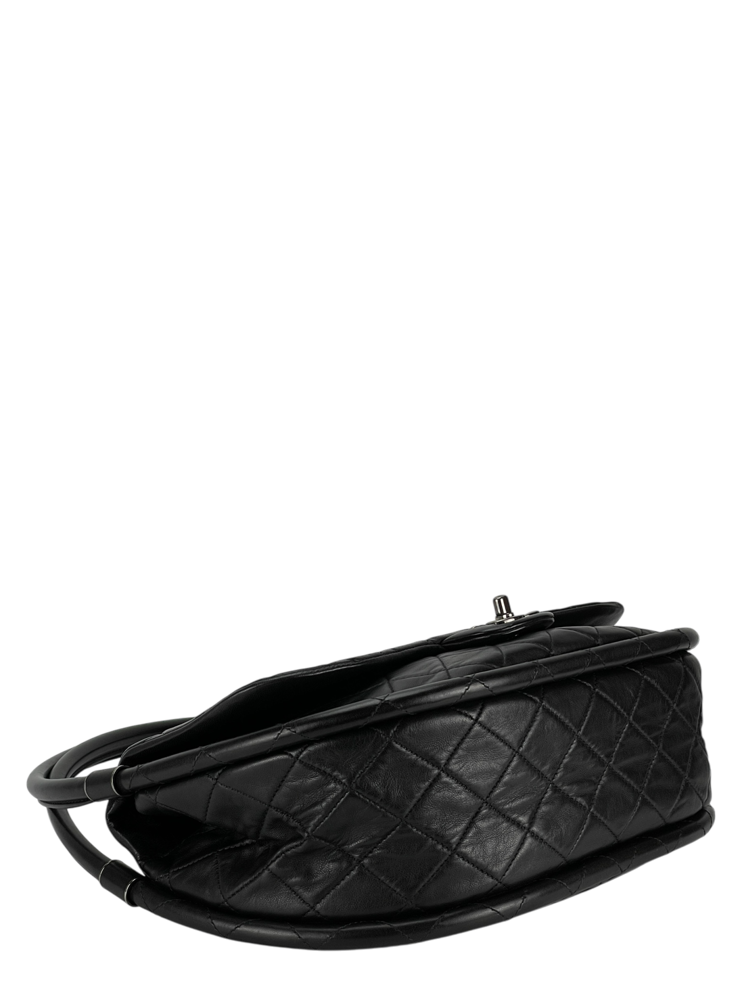 CHANEL - Hula Hoop Black Lambskin Shoulder Bag Handbag Sliver Hardware