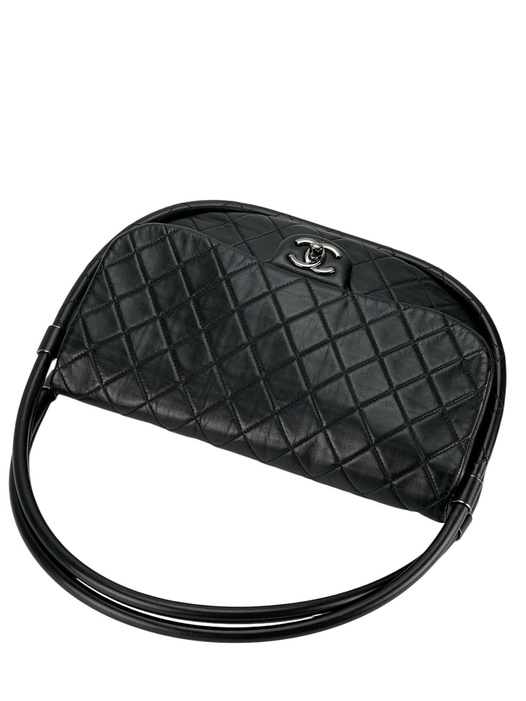 CHANEL - Hula Hoop Black Lambskin Shoulder Bag Handbag Sliver Hardware