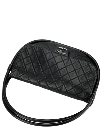 CHANEL -  Hula Hoop Black Lambskin Shoulder Bag Handbag Sliver Hardware