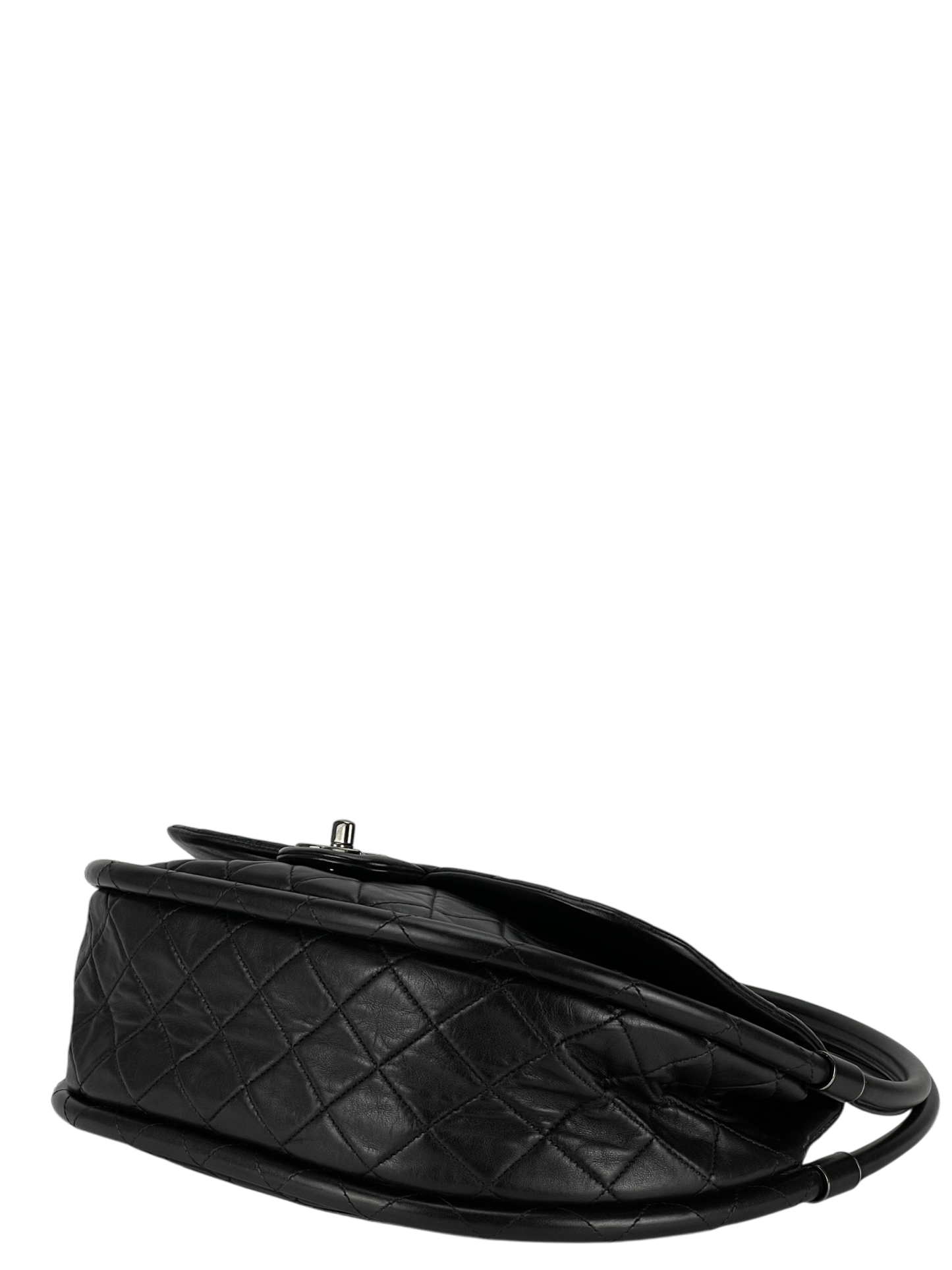 CHANEL - Hula Hoop Black Lambskin Shoulder Bag Handbag Sliver Hardware