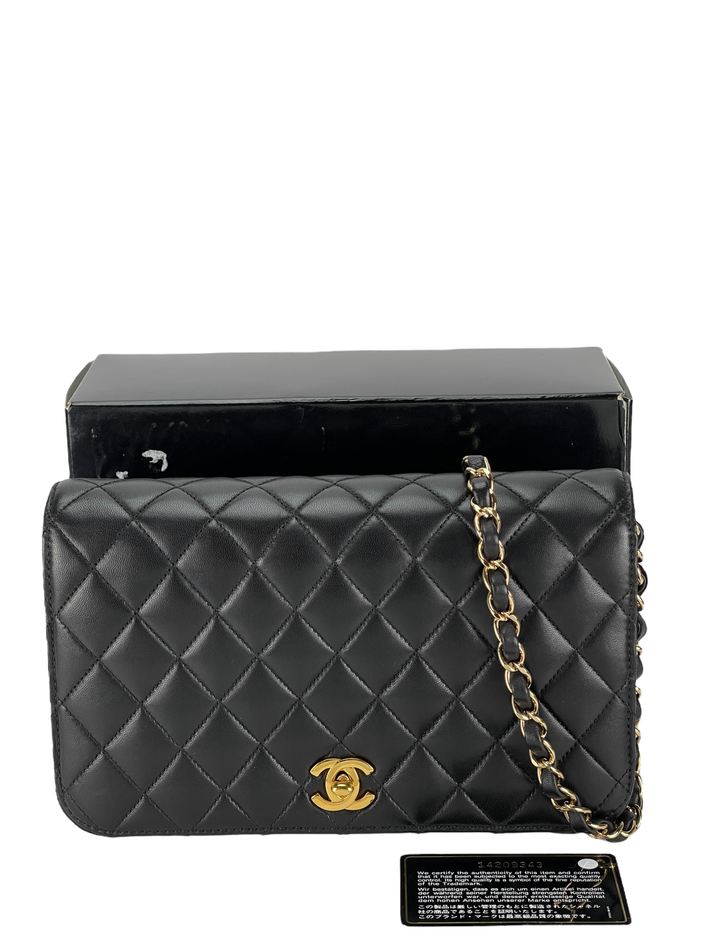 CHANEL - Black Lambskin Turn Lock Full flap Chain Shoulder Bag