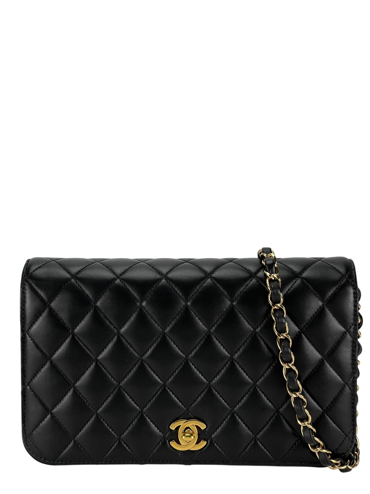 CHANEL - Black Lambskin Turn Lock Full flap Chain Shoulder Bag