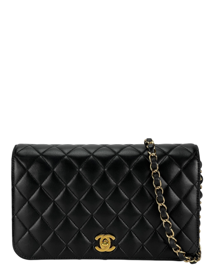 CHANEL - Black Lambskin Turn Lock Full flap Chain Shoulder Bag