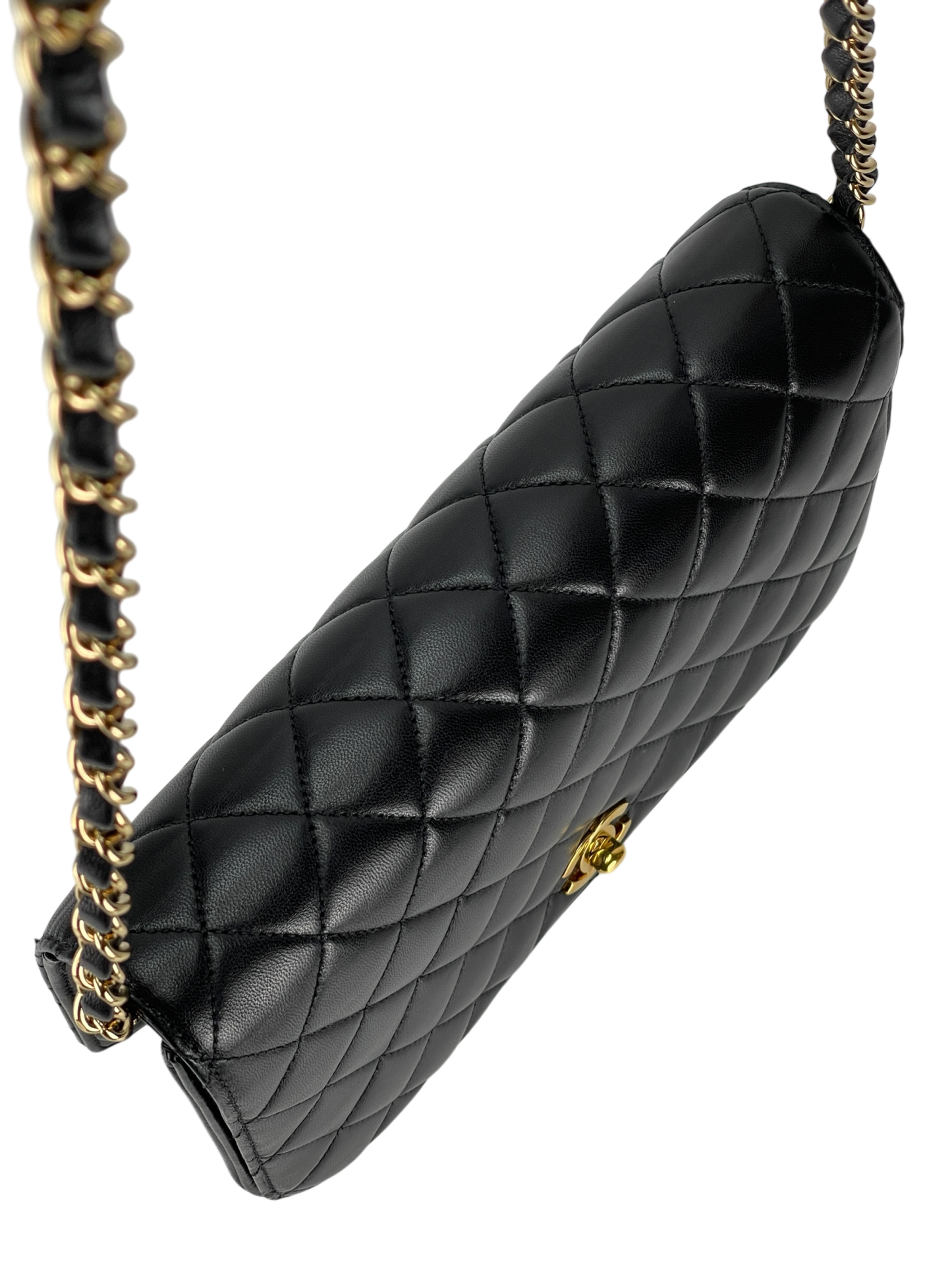CHANEL - Black Lambskin Turn Lock Full flap Chain Shoulder Bag