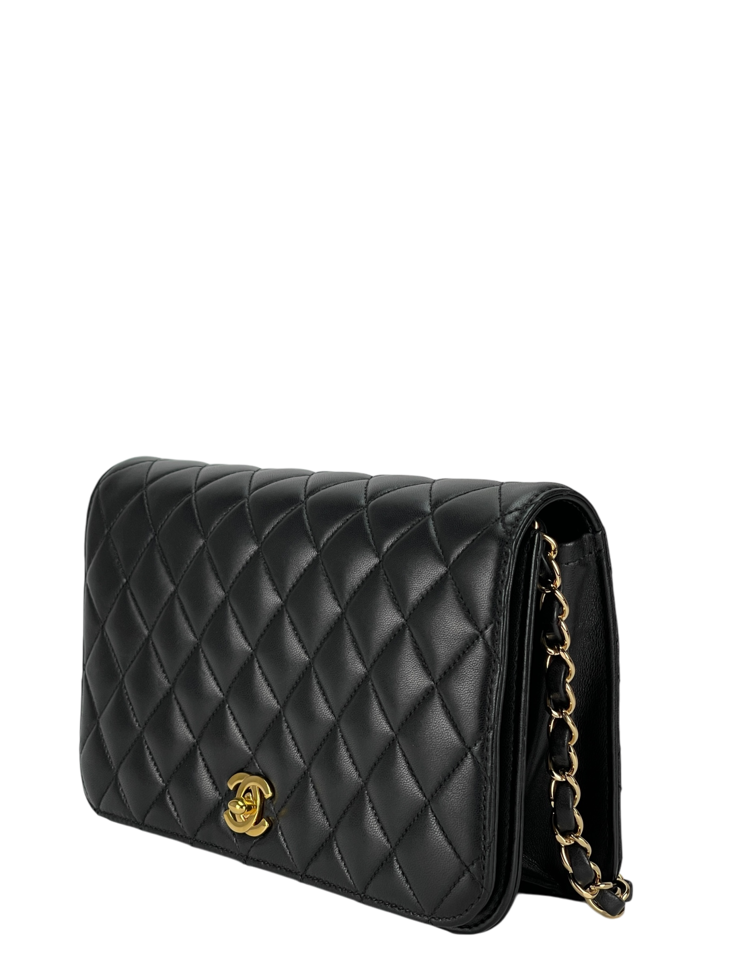 CHANEL - Black Lambskin Turn Lock Full flap Chain Shoulder Bag