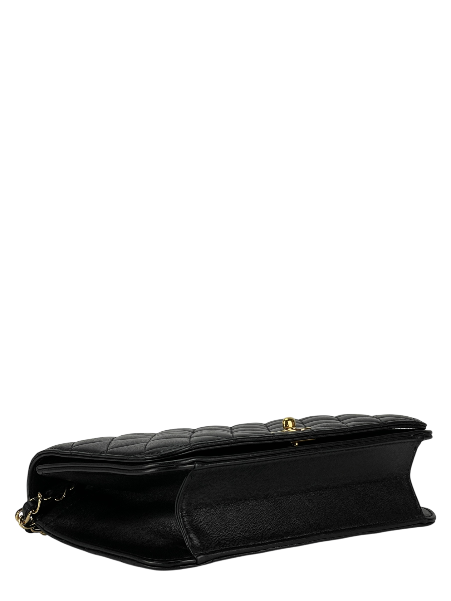 CHANEL - Black Lambskin Turn Lock Full flap Chain Shoulder Bag