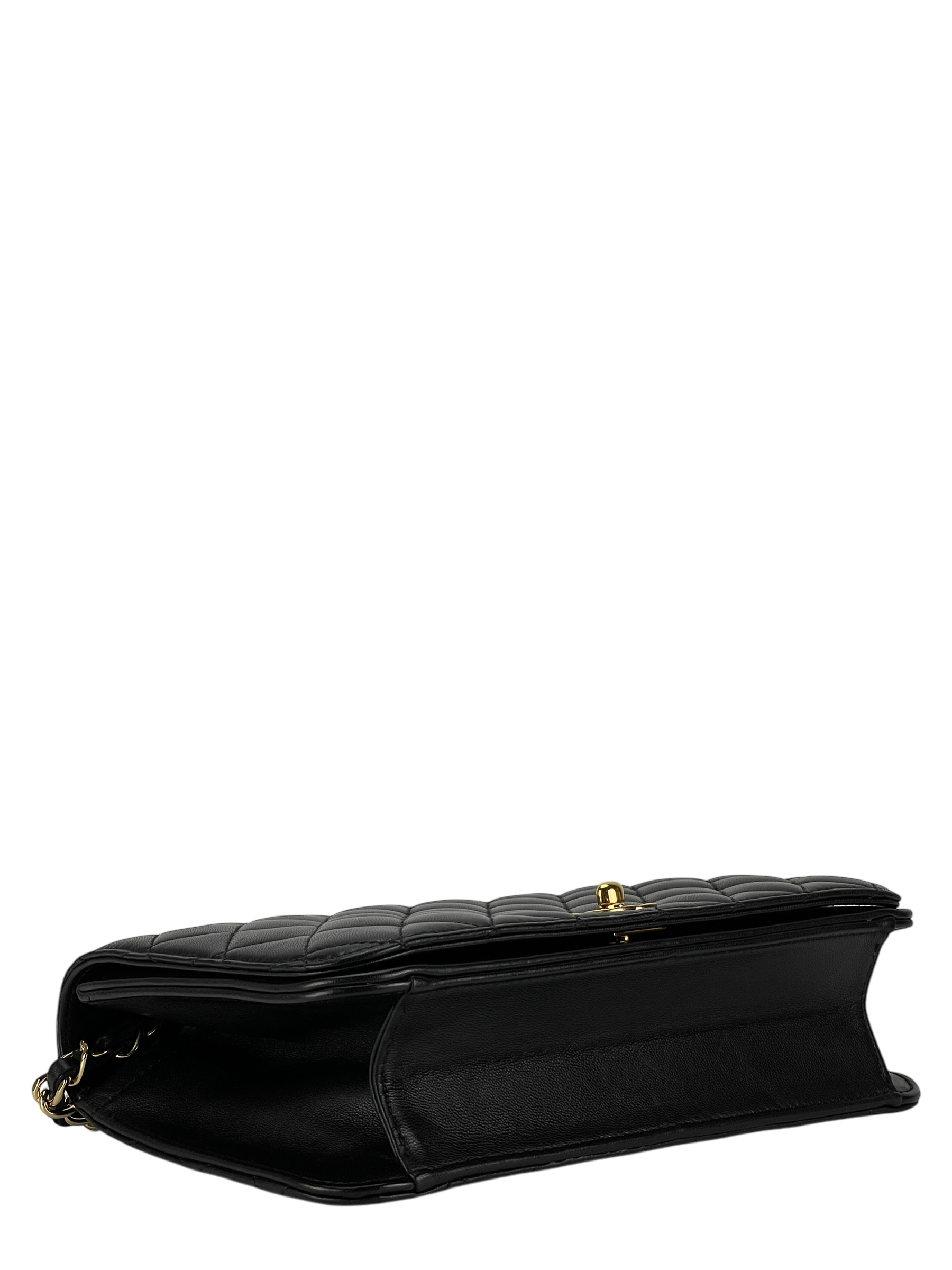 CHANEL - Black Lambskin Turn Lock Full flap Chain Shoulder Bag