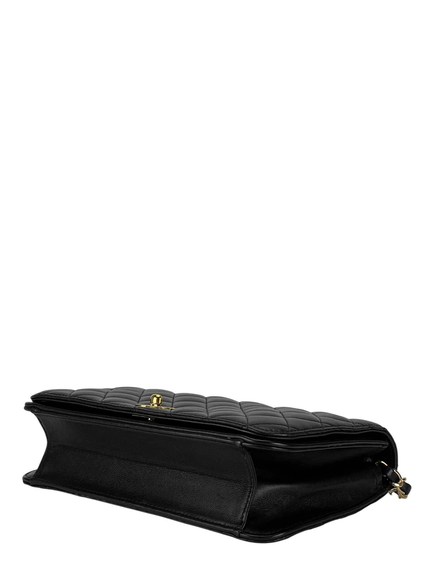 CHANEL - Black Lambskin Turn Lock Full flap Chain Shoulder Bag
