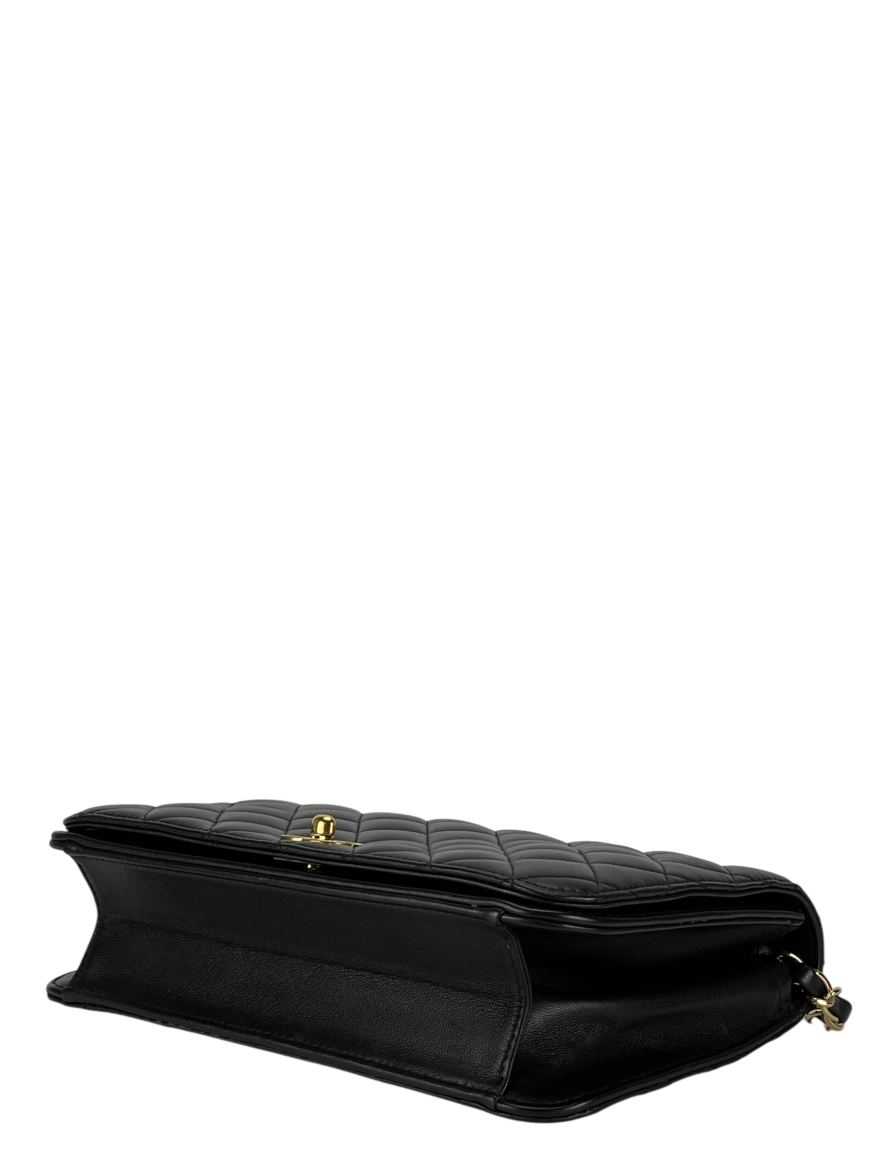 CHANEL - Black Lambskin Turn Lock Full flap Chain Shoulder Bag