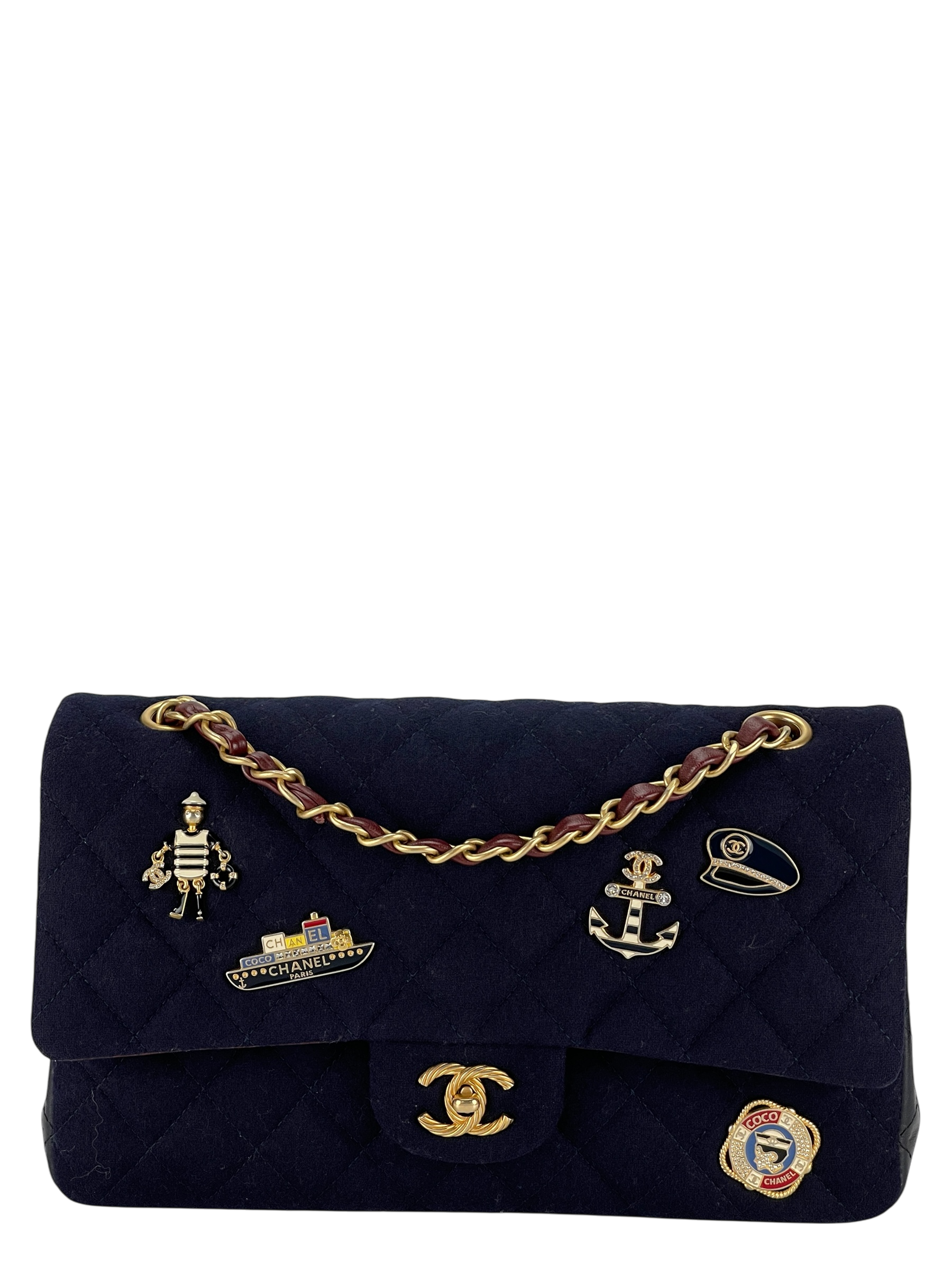 CHANEL - Paris-Hamburg Charms Classic Double Flap Bag Quilted Wool Lambskin Medium