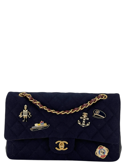 CHANEL - Paris-Hamburg Charms Classic Double Flap Bag Quilted Wool Lambskin Medium