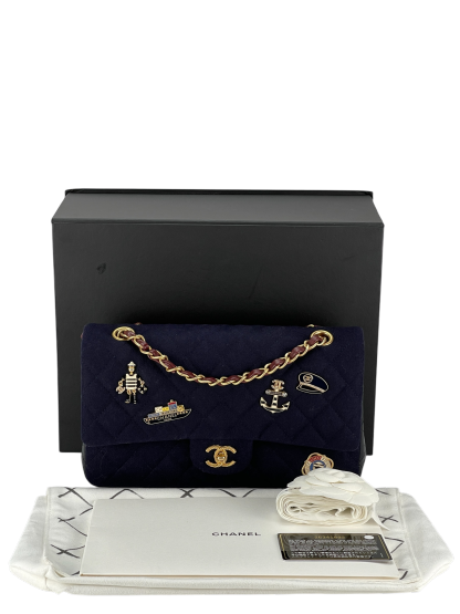 CHANEL - Paris-Hamburg Charms Classic Double Flap Bag Quilted Wool Lambskin Medium