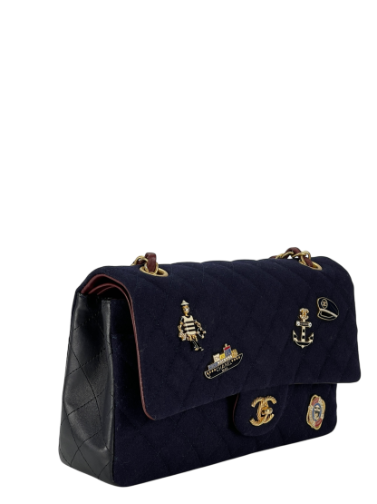 CHANEL - Paris-Hamburg Charms Classic Double Flap Bag Quilted Wool Lambskin Medium