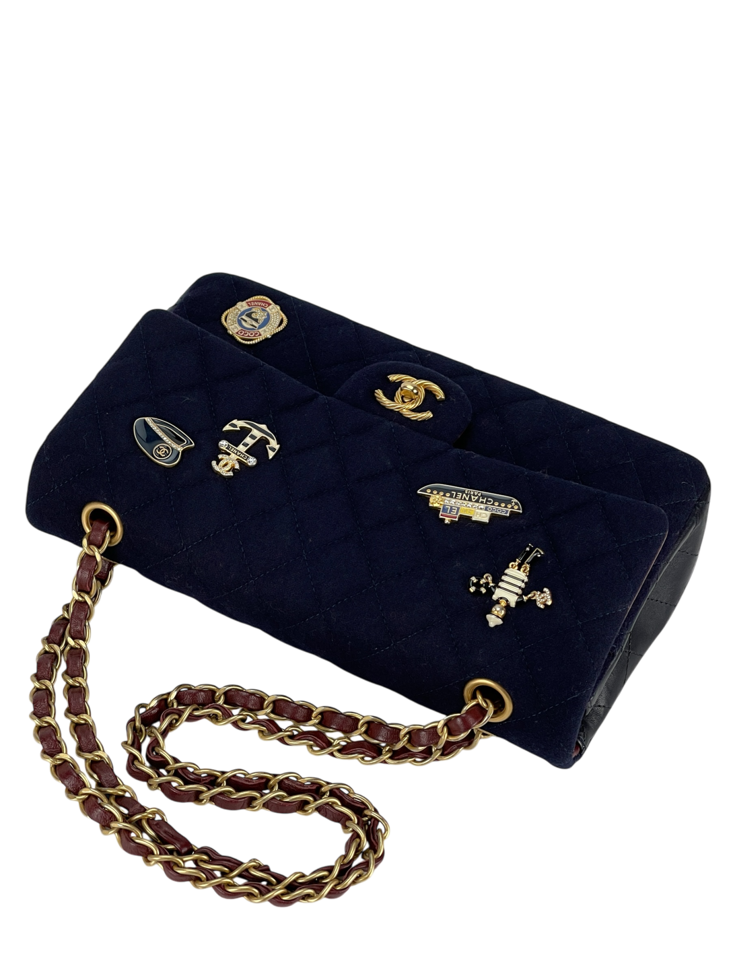 CHANEL - Paris-Hamburg Charms Classic Double Flap Bag Quilted Wool Lambskin Medium