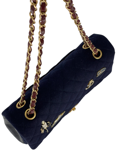 CHANEL - Paris-Hamburg Charms Classic Double Flap Bag Quilted Wool Lambskin Medium
