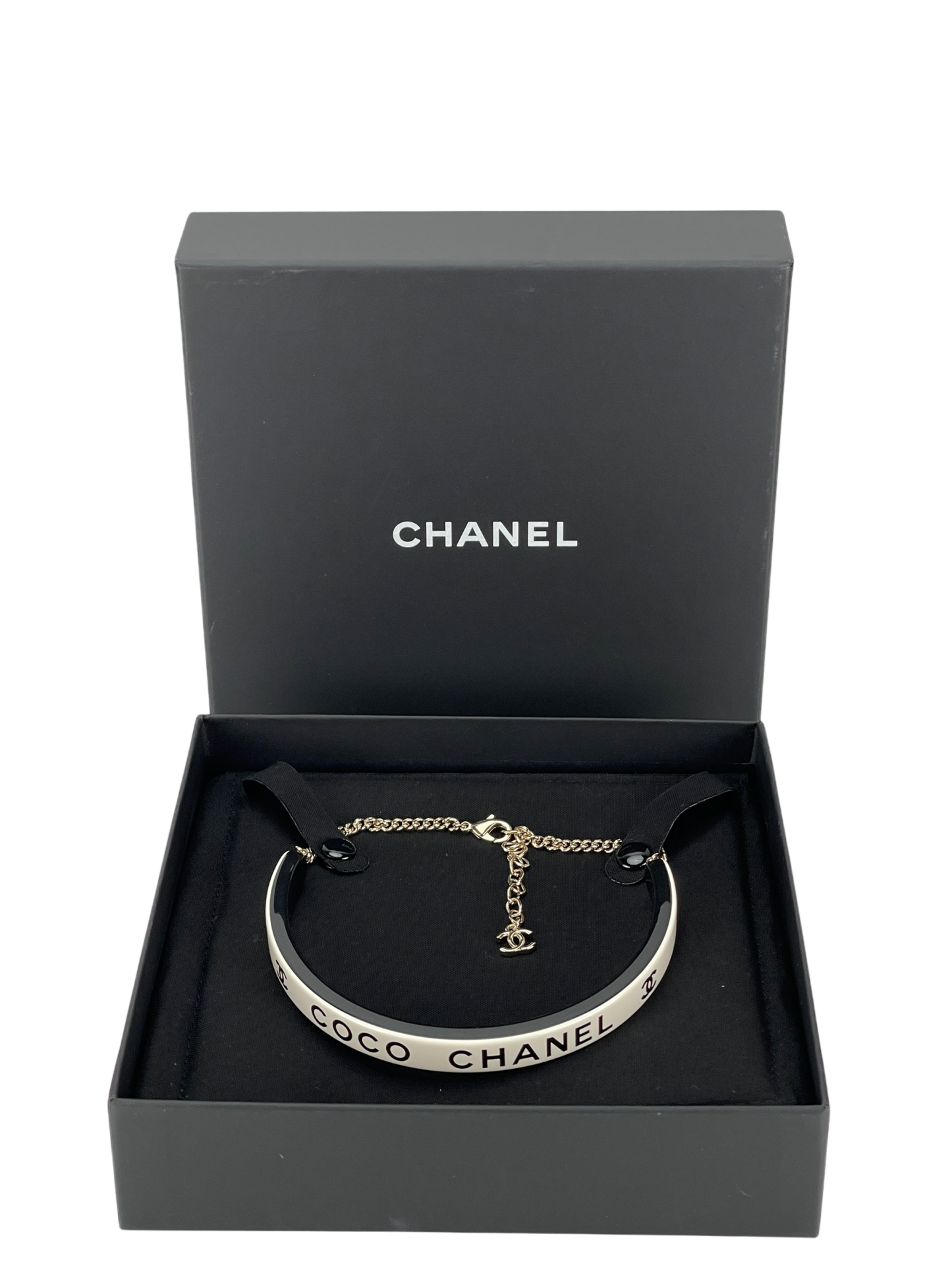 CHANEL - 22S Black White  Coco Chanel Resin Bangle Necris Choker Necklace