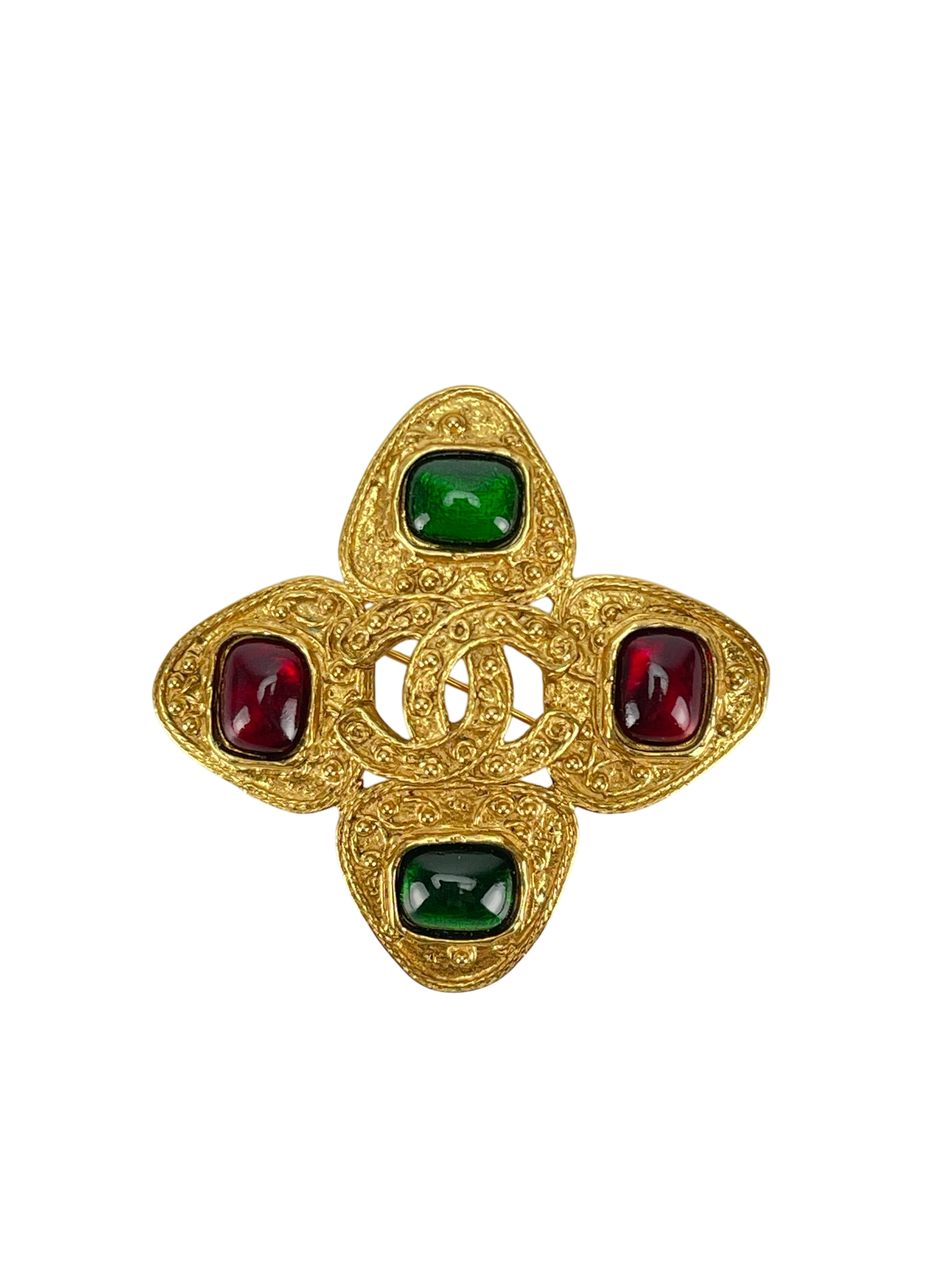 CHANEL - 94A Gold Coco Mark Gripoa Stone Brooch