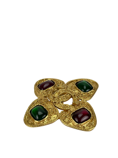 CHANEL - 94A Gold Coco Mark Gripoa Stone Brooch