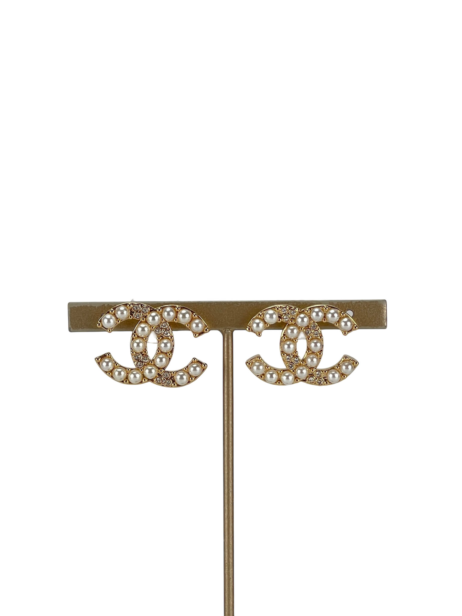 CHANEL - 24A Gold Coco Mark Pearl Earrings 