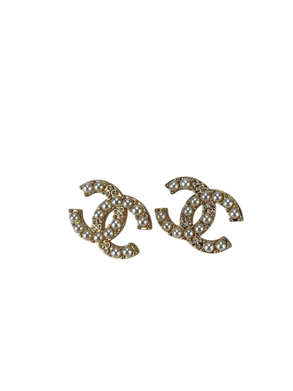 CHANEL - 24A Gold Coco Mark Pearl Earrings 