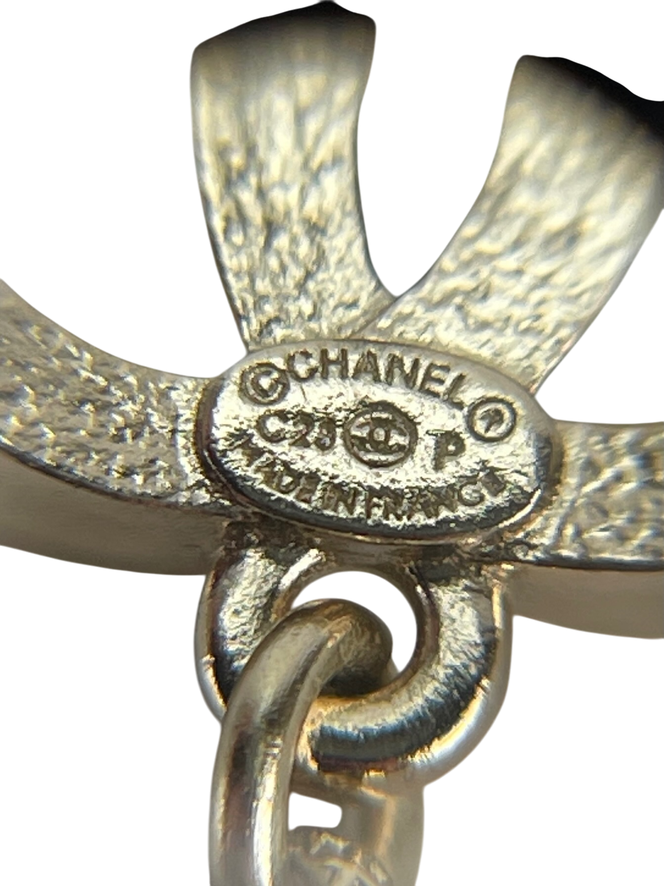 CHANEL - 23P Pink Resin Crystal Pearl Chain Heart CC Drop Earrings