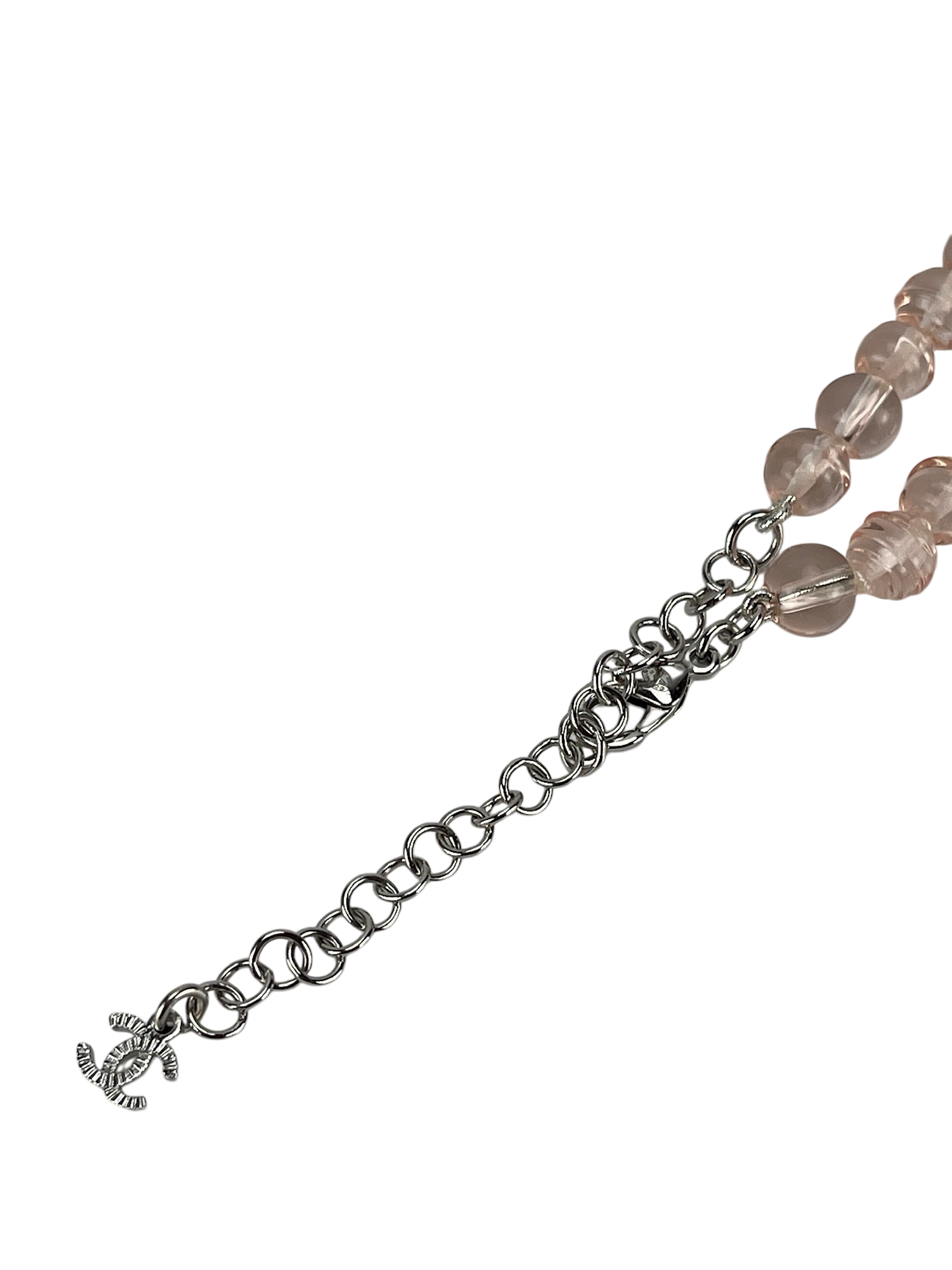 CHANEL - 23S Pink Choker Ribbon Rhinestone Coco Mark Clear  Necklace