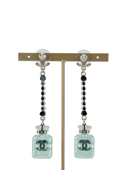 CHANEL - 23S Blue Resin Diamante Perfume Bottle Earrings 