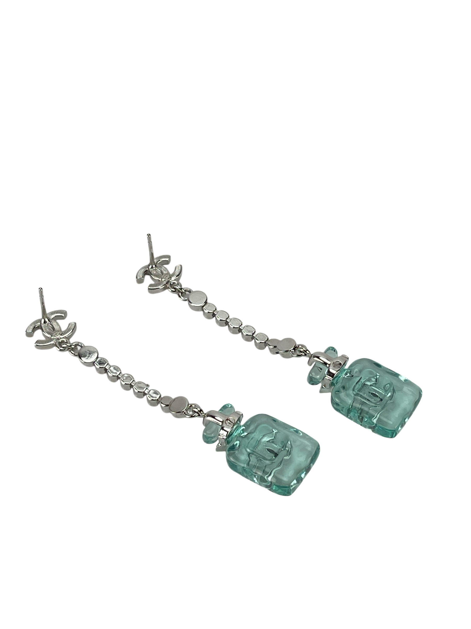 CHANEL - 23S Blue Resin Diamante Perfume Bottle Earrings 