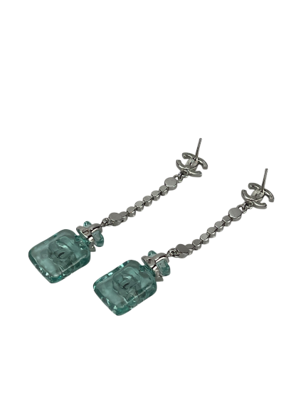 CHANEL - 23S Blue Resin Diamante Perfume Bottle Earrings 