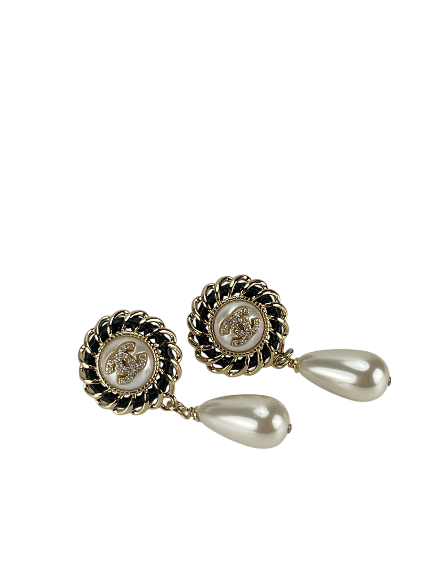 CHANEL - 24B Gold Logo CC Coco Mark Pearl Flower Earrings 