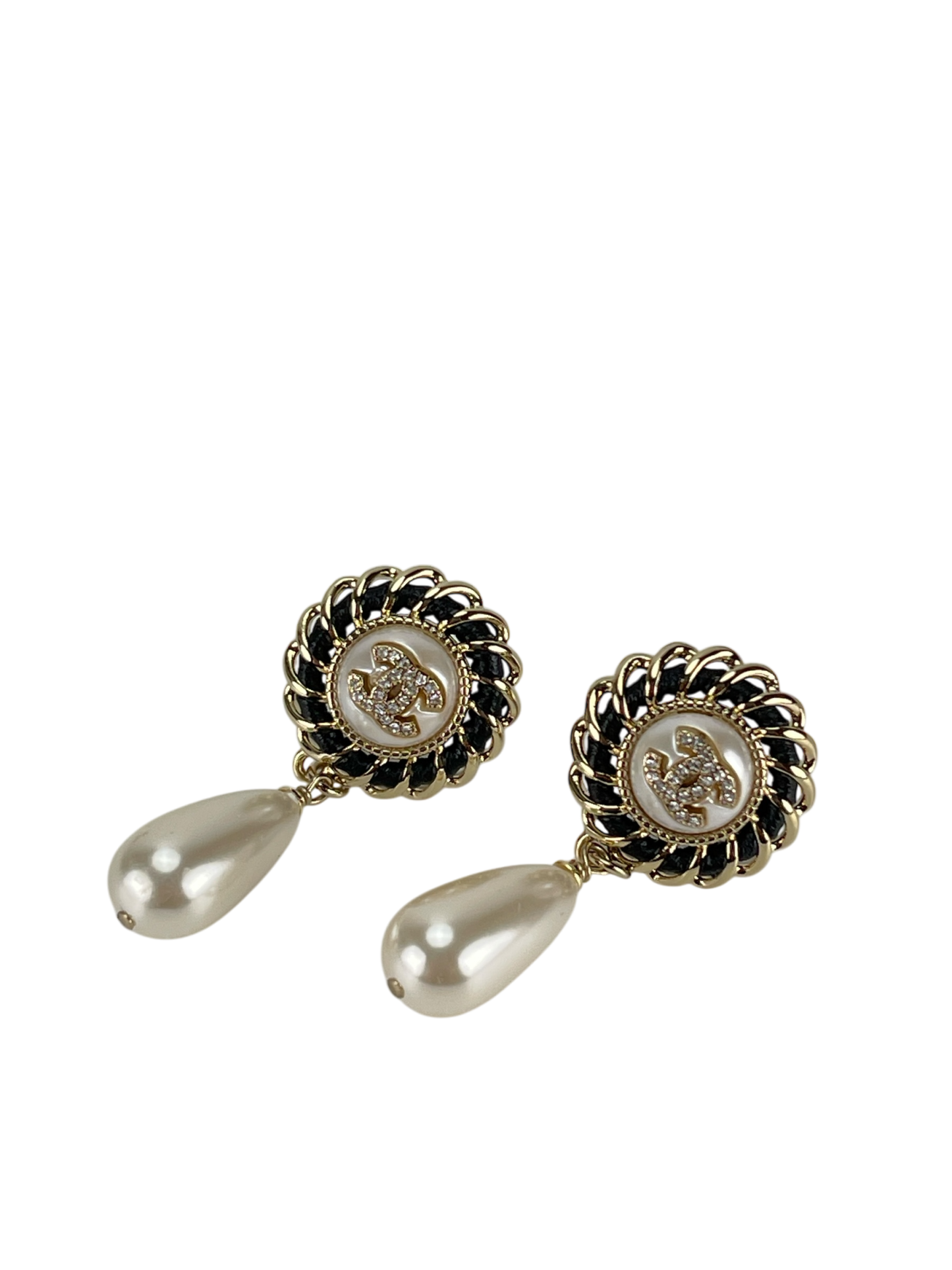 CHANEL - 24B Gold Logo CC Coco Mark Pearl Flower Earrings 