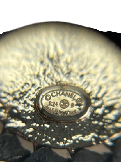 CHANEL - 24B Gold Logo CC Coco Mark Pearl Flower Earrings 