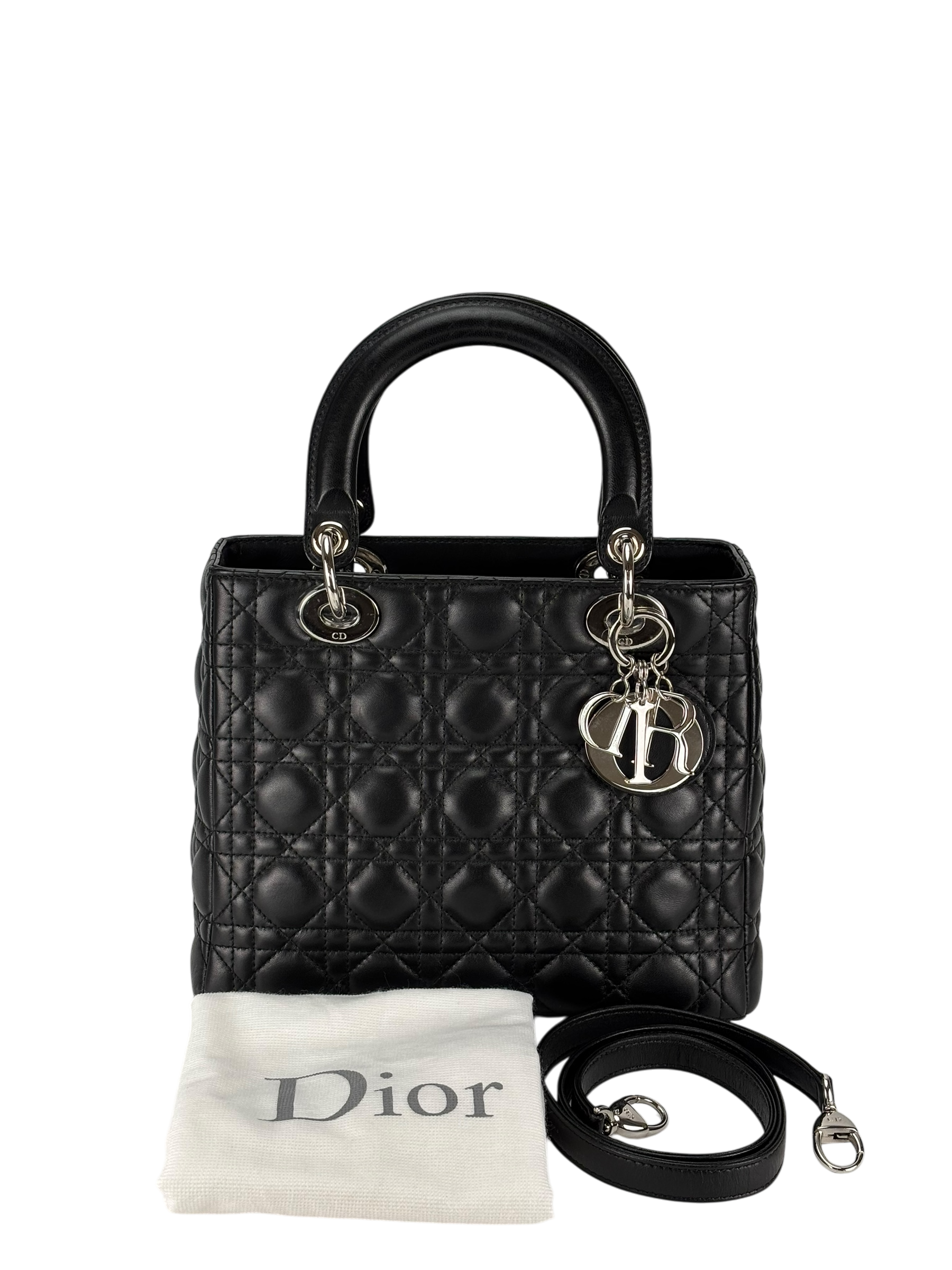 CHRISTIAN DIOR - Lady Dior 2Way Hand Bag Sliver Hardware
