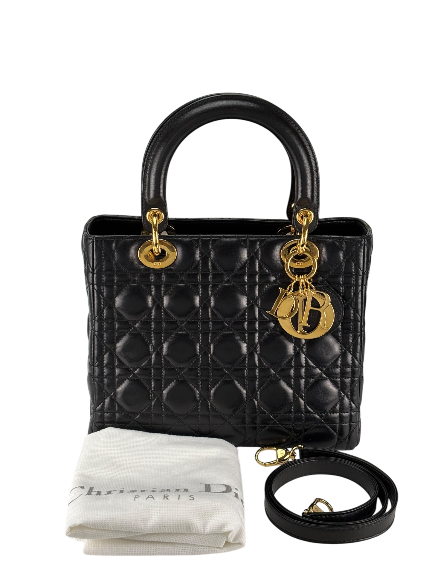 CHRISTIAN DIOR - Lady Dior 2Way Hand Bag Gold Hardware