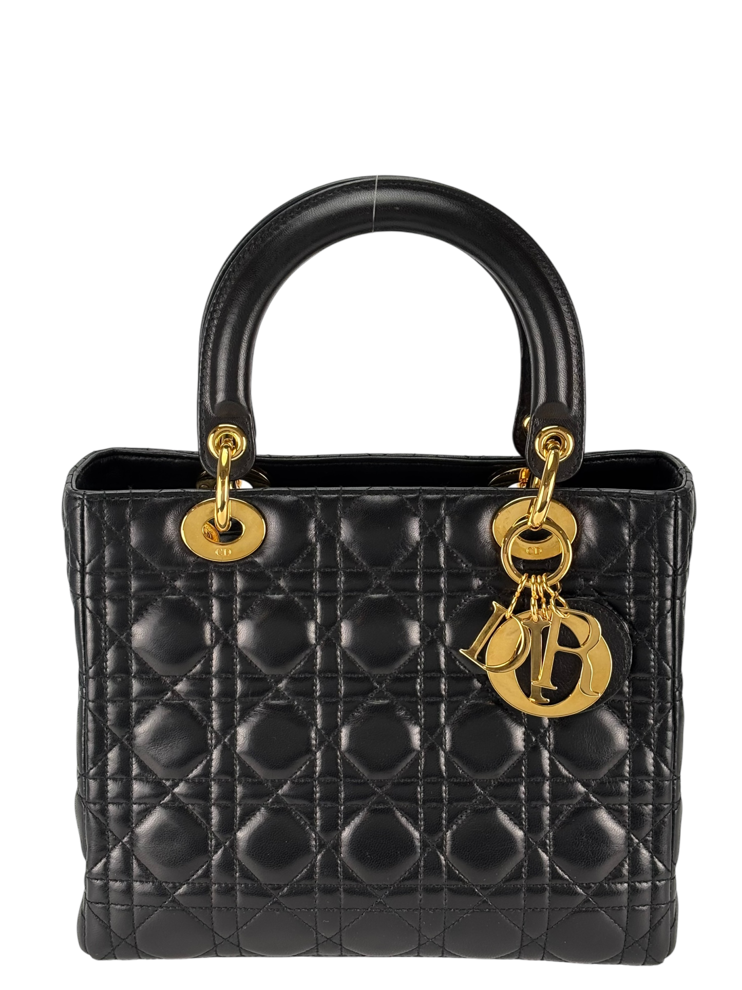 CHRISTIAN DIOR - Lady Dior 2Way Hand Bag Gold Hardware