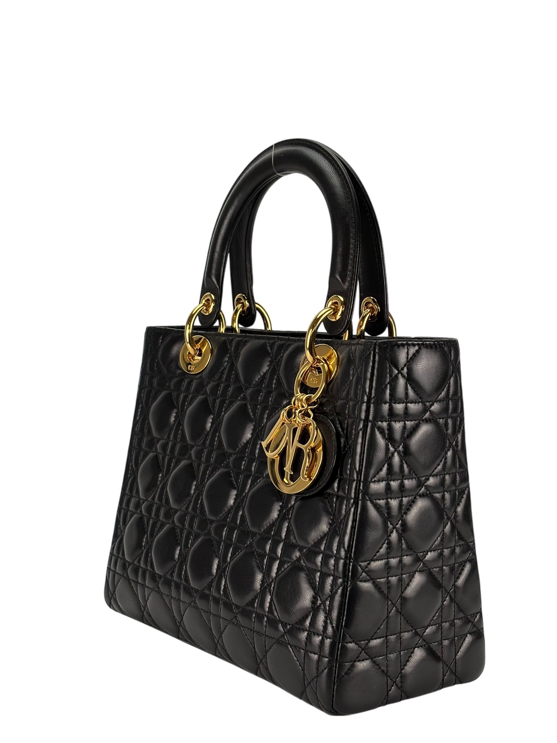 CHRISTIAN DIOR - Lady Dior 2Way Hand Bag Gold Hardware