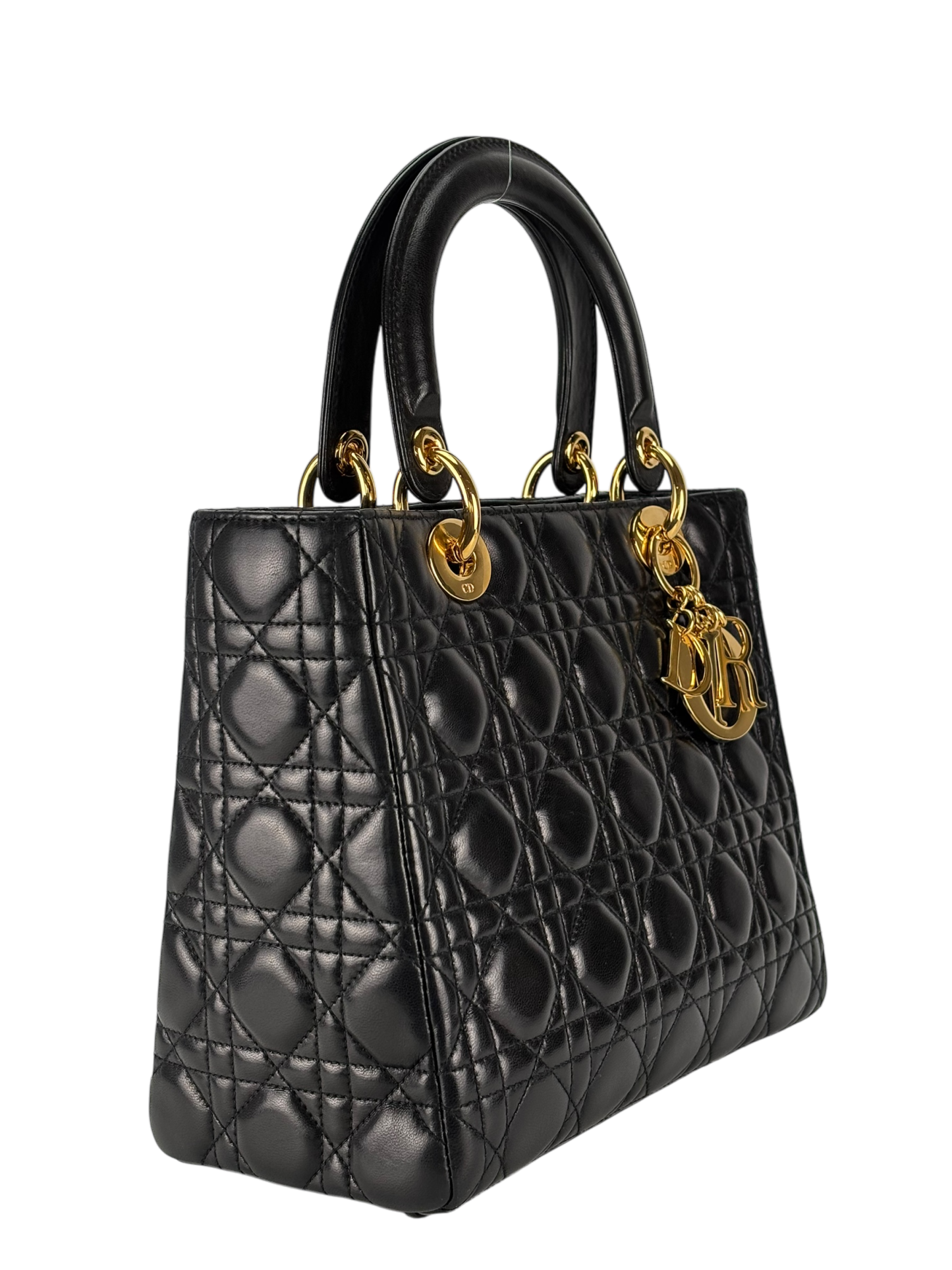 CHRISTIAN DIOR - Lady Dior 2Way Hand Bag Gold Hardware