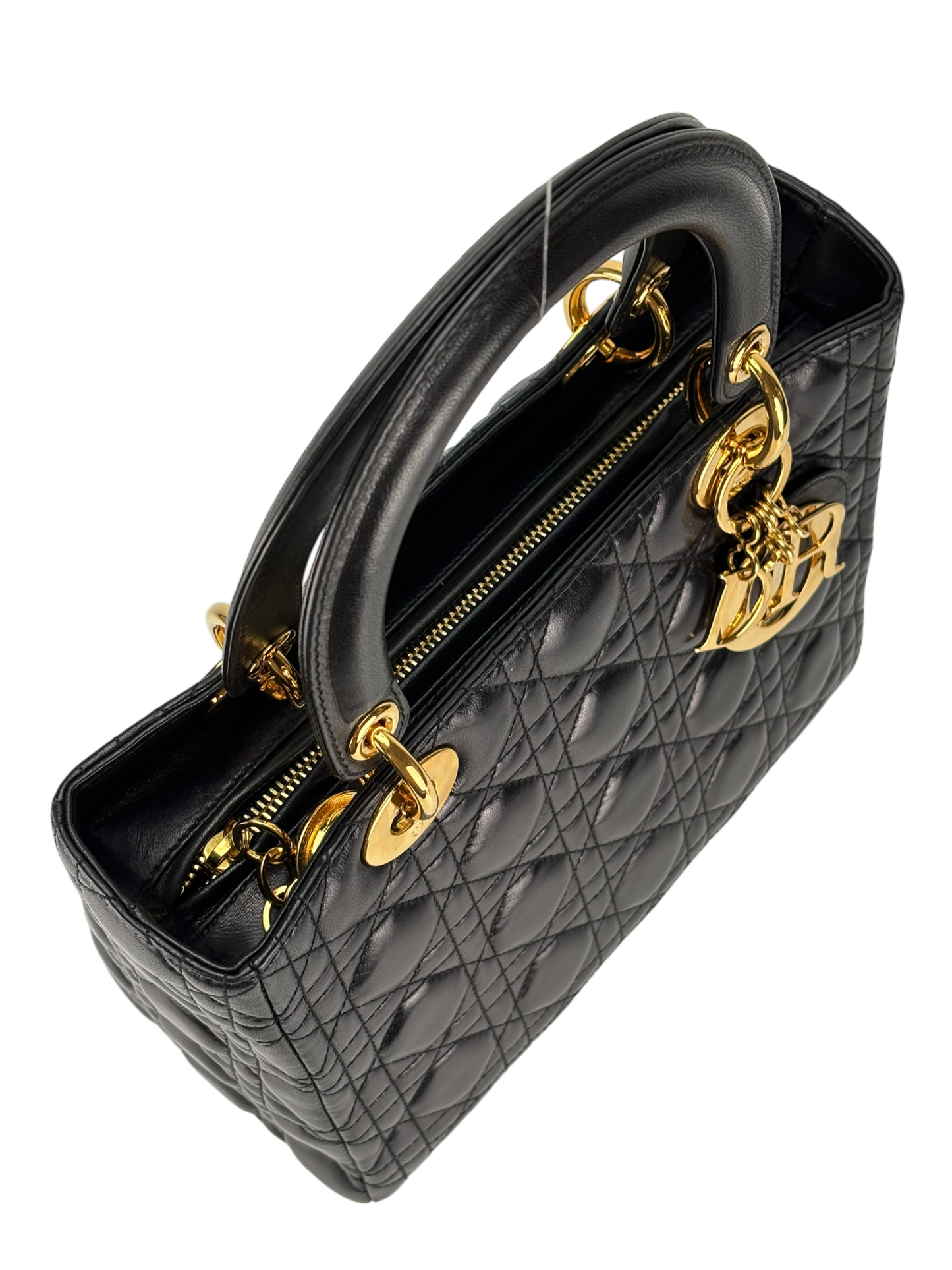 CHRISTIAN DIOR - Lady Dior 2Way Hand Bag Gold Hardware