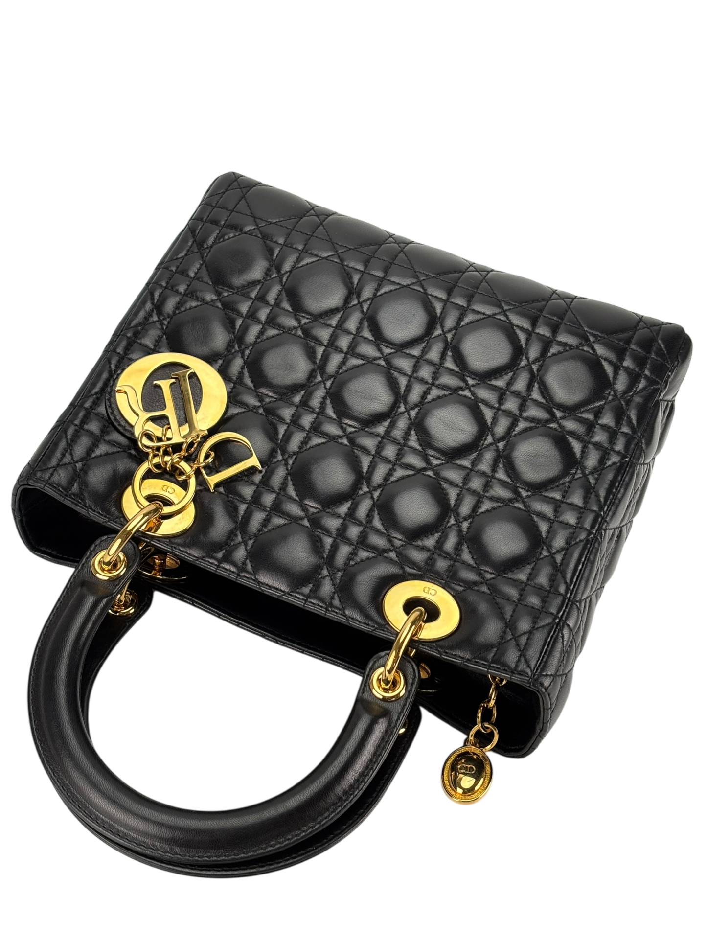 CHRISTIAN DIOR - Lady Dior 2Way Hand Bag Gold Hardware