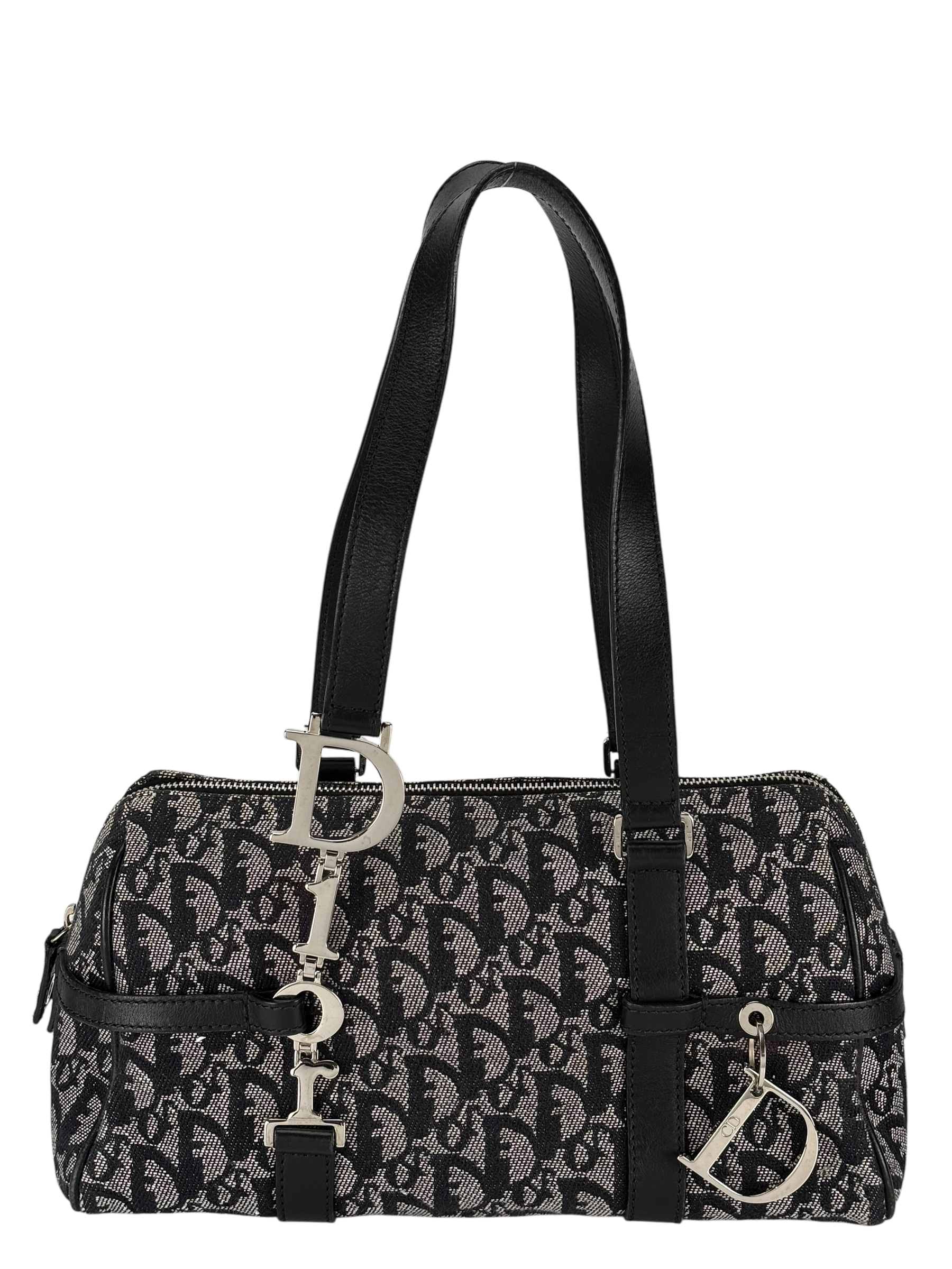 CHRISTIAN DIOR - Navy Canvas Leather Trotter Logo Handbag Sliver Hardware