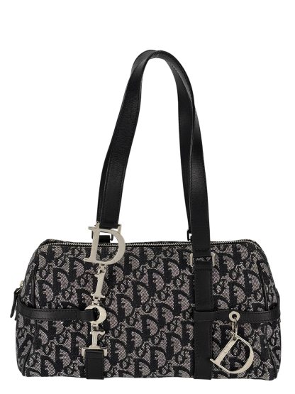 CHRISTIAN DIOR - Navy Canvas Leather Trotter Logo Handbag Sliver Hardware