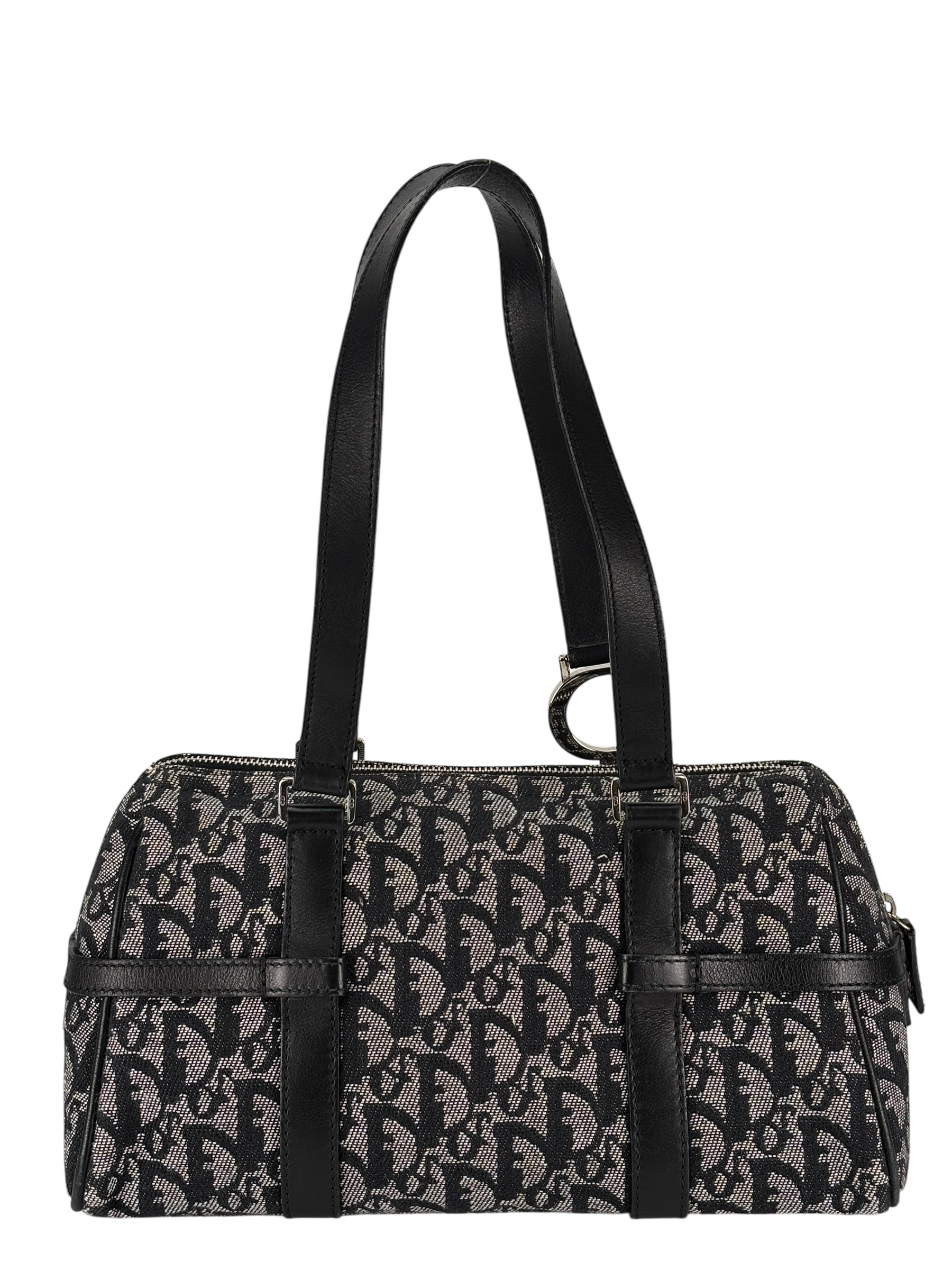 CHRISTIAN DIOR - Navy Canvas Leather Trotter Logo Handbag Sliver Hardware