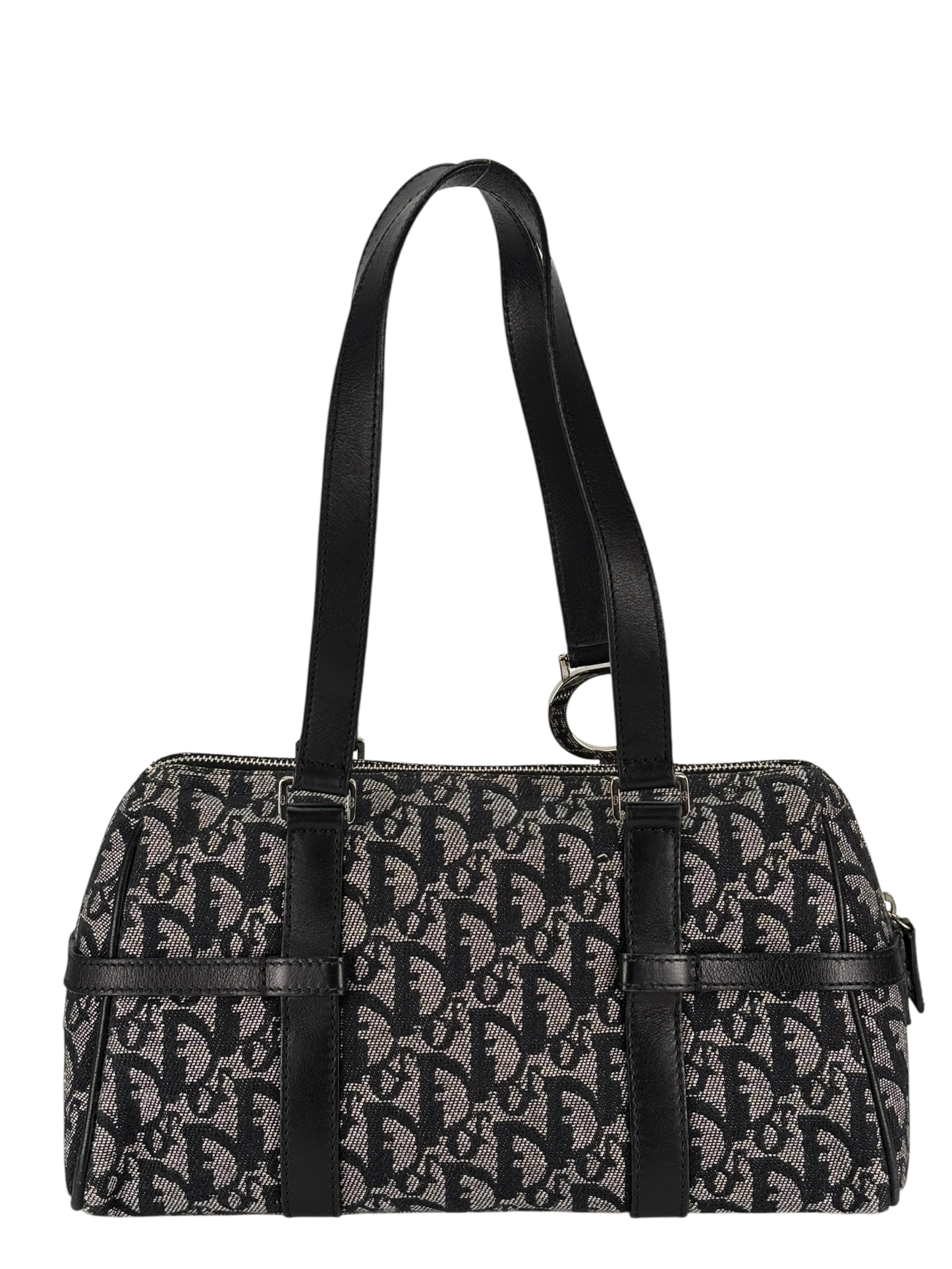 CHRISTIAN DIOR - Navy Canvas Leather Trotter Logo Handbag Sliver Hardware