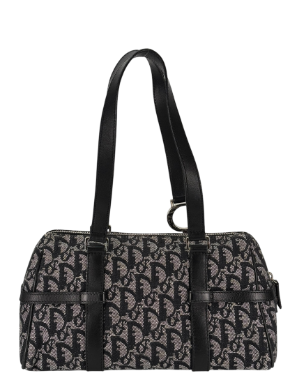 CHRISTIAN DIOR - Navy Canvas Leather Trotter Logo Handbag Sliver Hardware